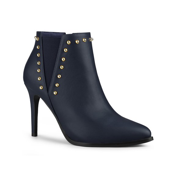 Allegra K Bottines à Talons Hauts à Bout Pointu avec Fermeture Éclair Bleu Marine 7.5