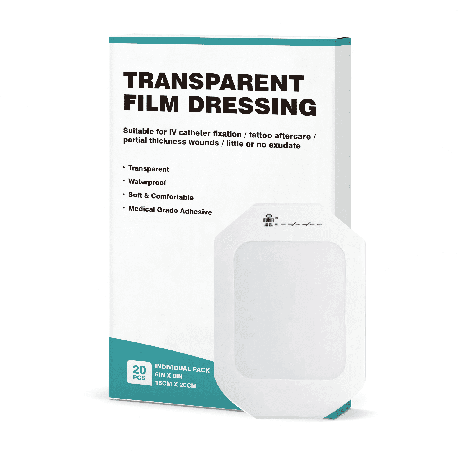 Waterproof Transparent Film Dressing 20 Packs, Adhesive Clear Bandages 6 in x 8 in, Clear Tattoo Aftercare Bandage Tape for IV Shield Wound Care
