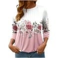 thumbnail image 2 of Heisall Women's T-Shirts 3/4 Sleeve Round Neck Loose Casual Striped Non-positional Print Spring/Autumn Fashion, 2 of 7