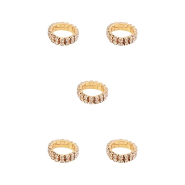 Maytalsory Bague en Cristal Extensible de Luxe Unique pour Déclaration d'Amour Bague Incrustée à la Mode Dorée 2 Rangées 5Ensemble
