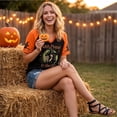 thumbnail image 5 of Textilo Womens Halloween Print T-Shirt Raglan Short Sleeve V-Neck Shirt Witch Graphic T-Shirt Comfort Funny Spooky Season Vintage Tees, 5 of 6