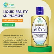 Tropical Oasis - Liquid Beauty | Liquid Vitamin Supplement for Hair, Skin, Nail Growth, Weight Control, Joint Support - Biotin + Hydrolyzed Collagen | Tropical Strawberry, 32 Servings