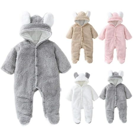 

PEZHADA Boys Girls Fall Winter Romper Jumpsuit Newborn Baby Winter Clothes Warm Animal Overall Rompers Jumpsuit Pink