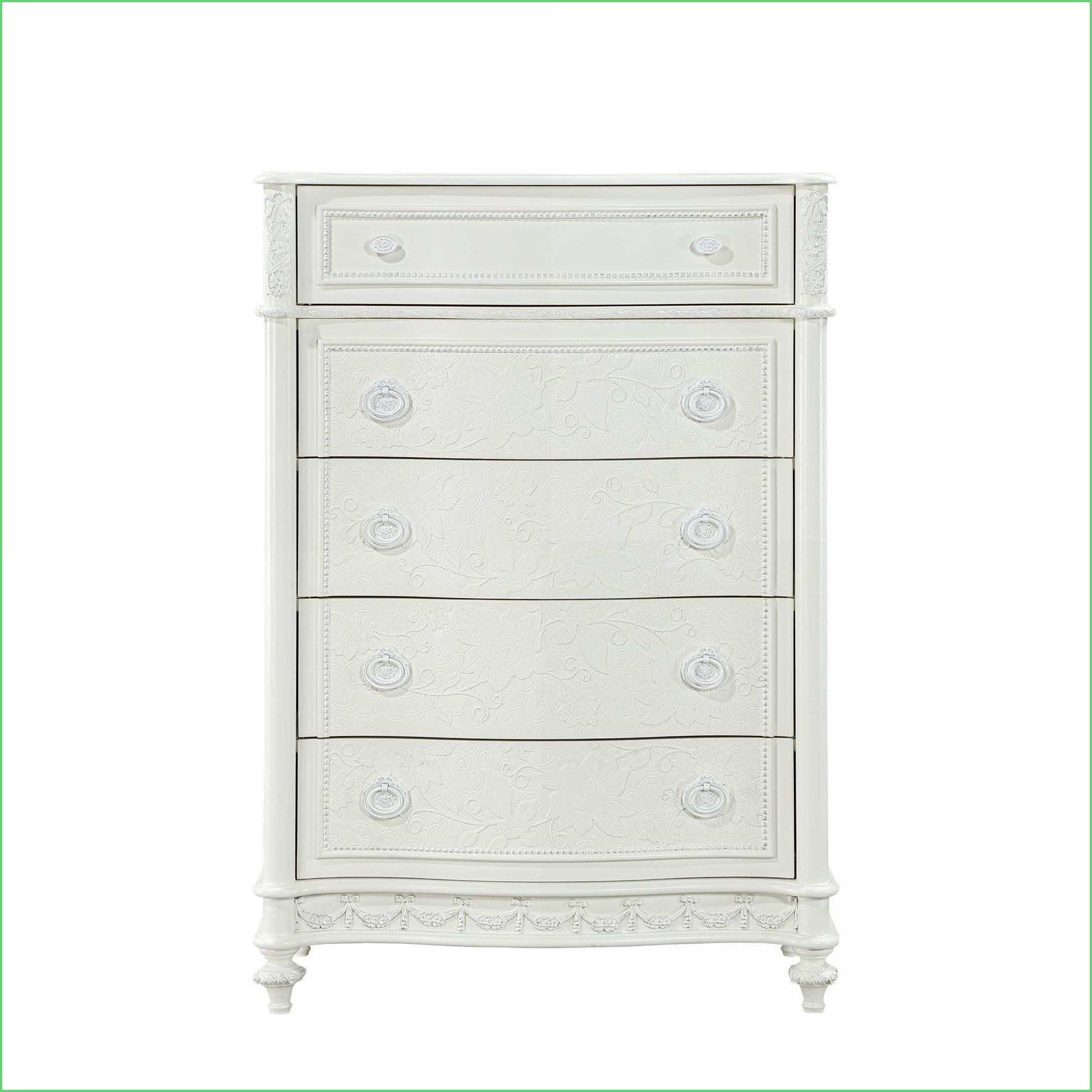 Chests & Wardrobes, Traditional 5-Drawer Ivory Pine Chest with Open Shelf | Ivory | Wood