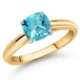 thumbnail image 2 of Gem Stone King 10K Two Tone Gold Swiss Blue Topaz Solitaire Engagement Ring for Women (1.12 Cttw, Gemstone November Birthstone, Cushion Checkerboard 6MM), 2 of 4