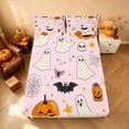thumbnail image 4 of Homewish Halloween Doodle Ghost Queen Sheets for Girls, Floral Bat Pumpkin Queen Sheet Sets, Pink Orange Black, 4pcs (1 Flat Sheet, 1 Fitted Sheet and 2 Pillowcases), 4 of 5