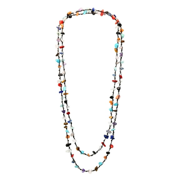 56 Inches Long Handmade Multi Stone Nugget Cotton Wax Rope Necklace