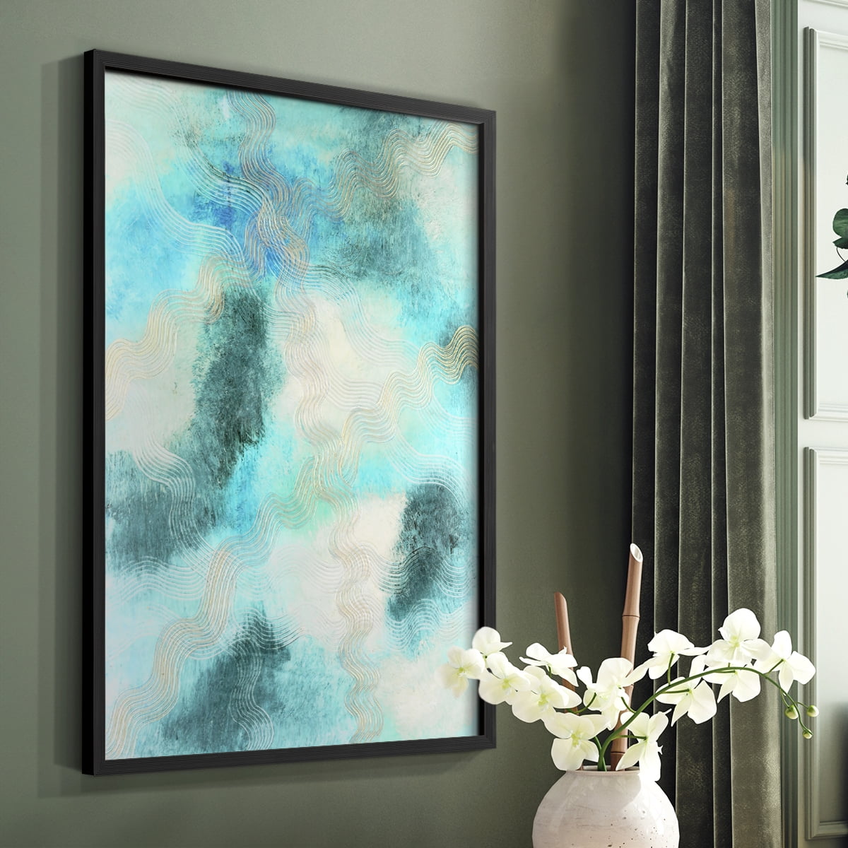 Blue Shift II Framed Print in Black Solid Wood Framed Print No Nail Hanging
