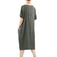 thumbnail image 3 of Women's Cotton Linen Dresses Short Sleeve Baggy Loose Summer Clothing w/Hi-Low Pockets Armygreen M, 3 of 5