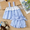 thumbnail image 2 of YuYuBao Girls Outfits Sets Summer Sleeveless Plaid Print Ruffles Vests Tops + Bowknot Shorts Outfits 3 Piece Baby Girls Cute Clothes Suits, 9-12 Months, 2 of 6