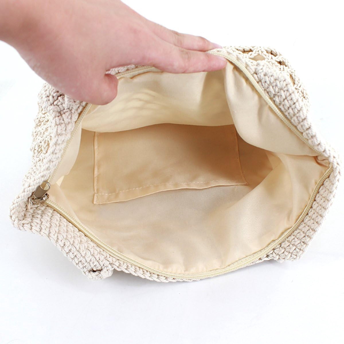 LinYooLi Cotton Crochet Beach Tote Bohemian Handmade Top Handle Bag Small Summer Boho Bag