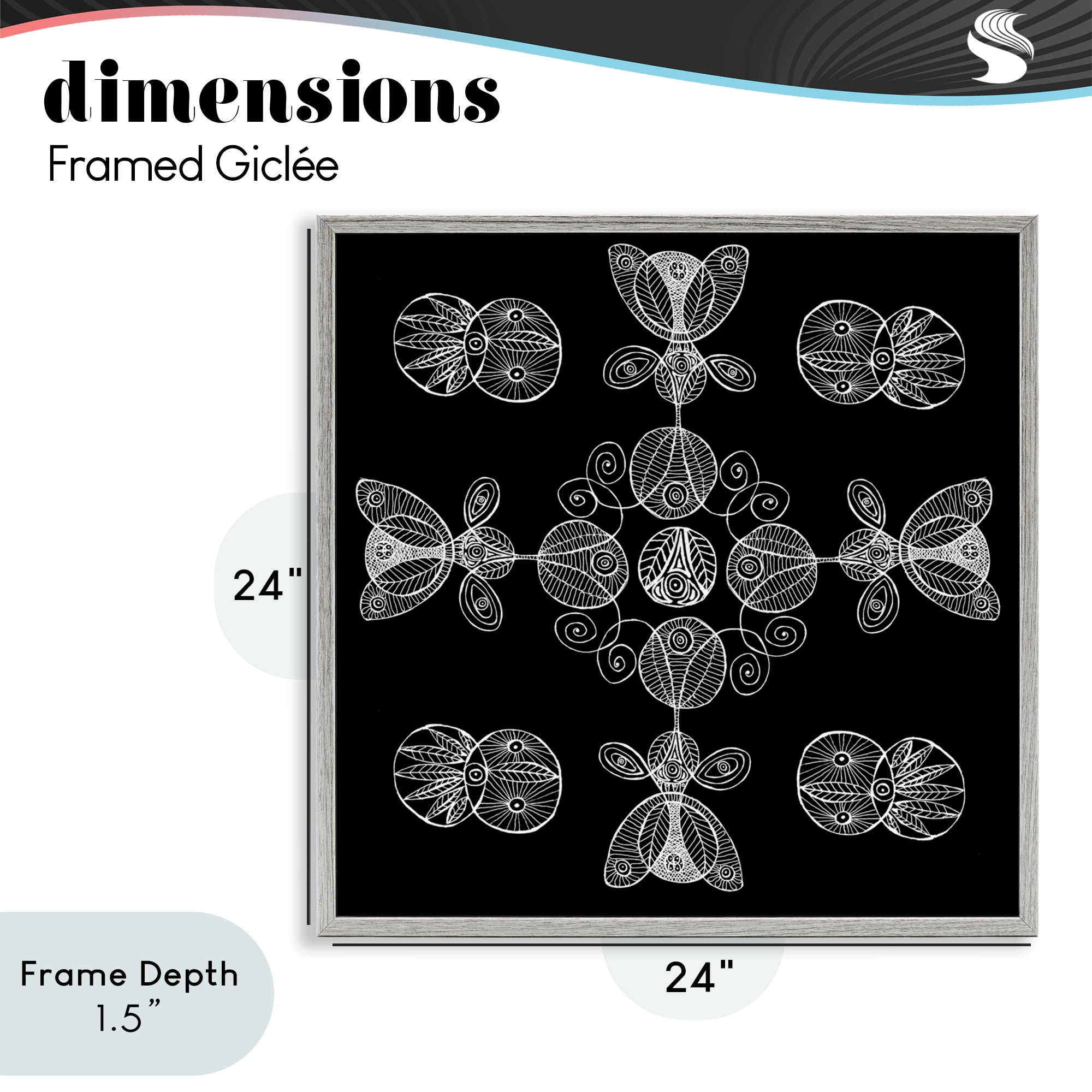Stupell Industries Black & White Elemental Fractals Gray Framed Giclee Art, design by El Perkin