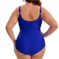 thumbnail image 4 of GRACE & GRANDEUR Women's Plus Size 1 Piece Swimsuit Mesh V Neck Tummy Control Push Up High Waisted Bathing Suit Beach Summer Swimwear Set 4X Blue, 4 of 8