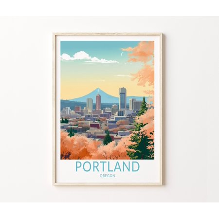 POSTER Portland Travel Print, Portland Oregon Travel Poster Print, Portland Skyline Wall Art, Portland Travel Wall Decor, Birthday Gift-UNFRAMED