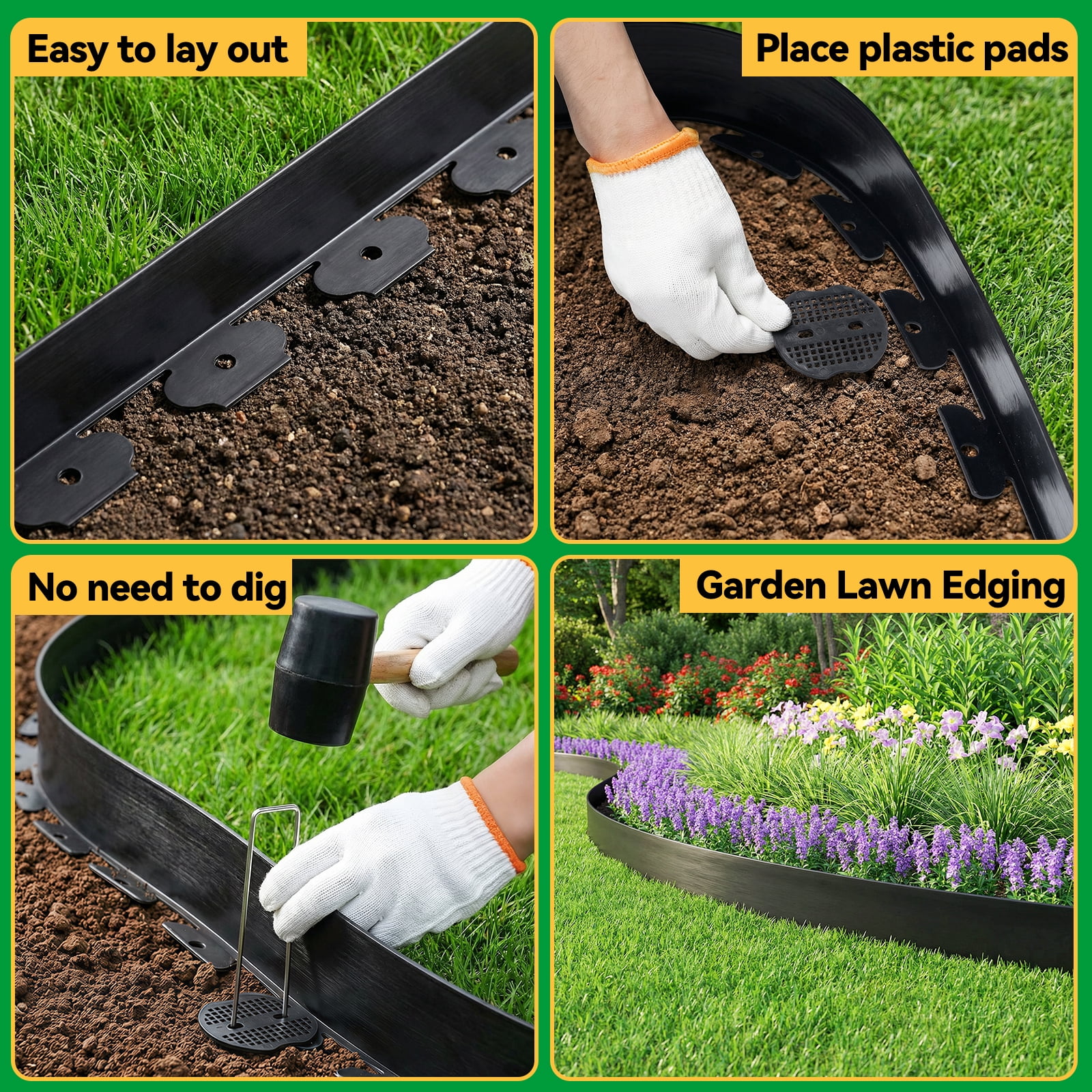 GOTGELIF Landscape Edging 4inch Tall, 40ft No-Dig Landscape Edging Border with 50/120 Spikes Plastic Garden Edging for Landscaping