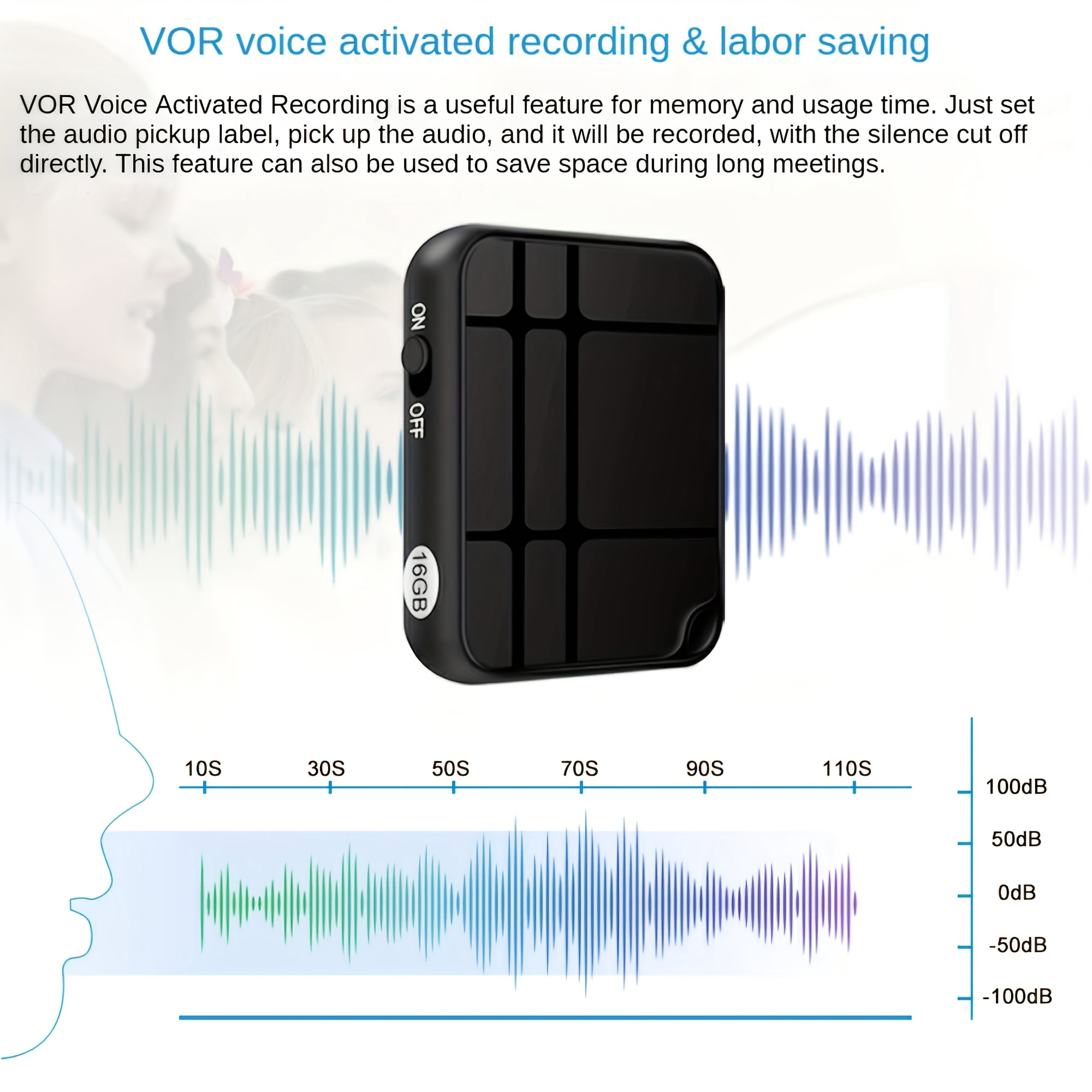 Portable Voice Recorder with AI Noise Reduction, 50H Continuous Recording, 32GB/64GB Large Capacity, USB Rechargeable & Voice-Activated for Playback