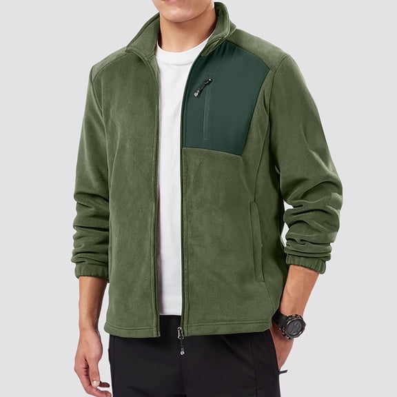 Men's Winter Casual Fleece Zipper Pocket Long-sleeve Jacket Army Green L