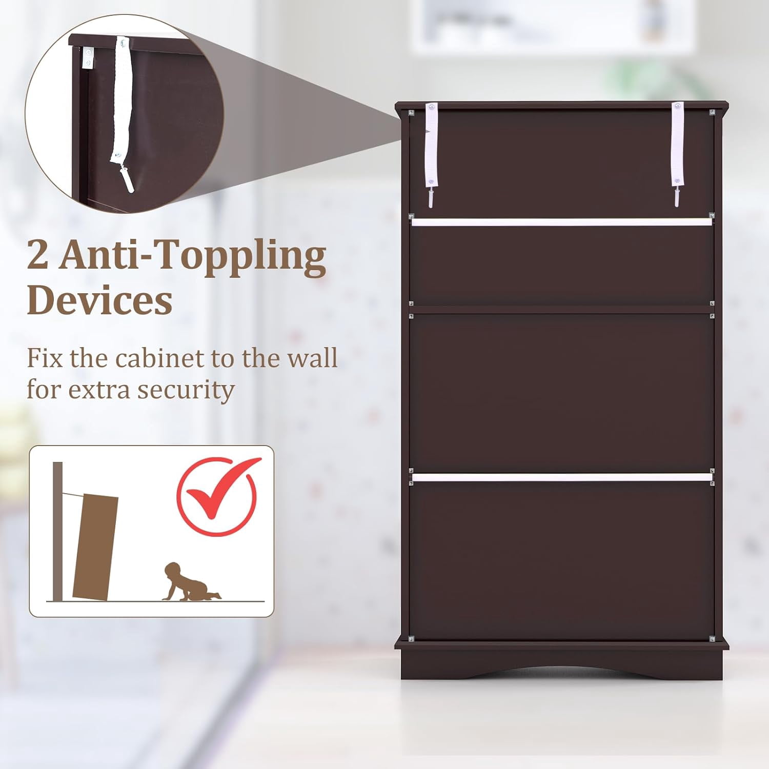 Bathroom Floor Storage Cabinet - Linen Floor Cabinet with Doors and Adjustable Shelves, Freestanding Side Storage Organizer for Bathroom, Living Room, Entryway, Kitchen Storage Unit (Brown)