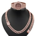 thumbnail image 4 of Men Hip Hop Luxury Micro Pave Cubic Zirconia Miami Cuban Watch set Necklace bracelet Iced Out Cool 18k Layered real gold Plated - Rose Gold #58, 4 of 5