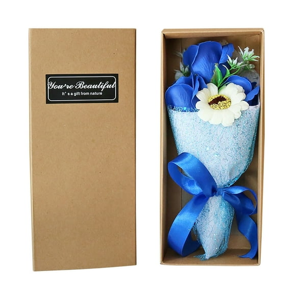 2DXuixsh Roses Flower Womens Gifts for Valentines Day Mothers Day 3 Roses Soap Flower Carnation Bunch Gift Flowers Fresh Bouquet Real Looking Roses Blue