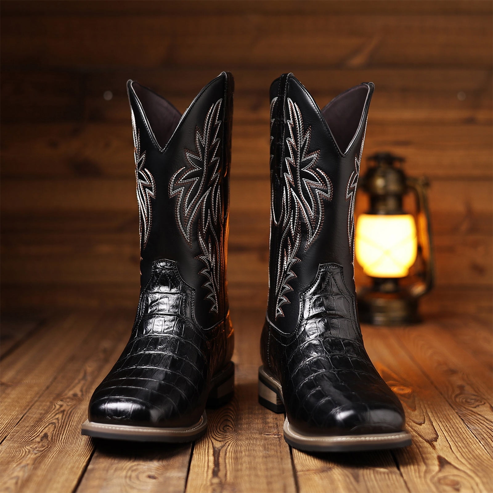 Cowboy Boots for Men Women Square Toe Black Cowboy Boots Men