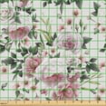 thumbnail image 2 of Ambesonne Vintage Fabric by the Yard Upholstery, Blooming Love Flowers Print, 5 Yards, Army Green and Pastel Pink, 2 of 5