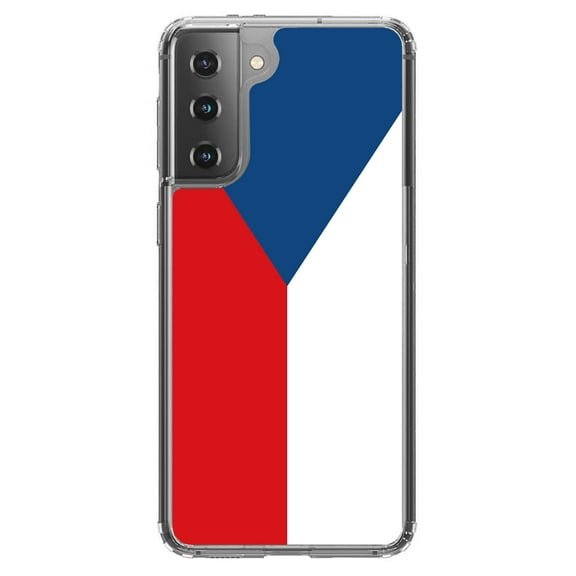 DistinctInk Clear Shockproof Hybrid Case for Galaxy S21 5G (6.2" Screen) - TPU Bumper, Acrylic Back, Tempered Glass Screen Protector - Czech Republic Flag