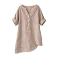 thumbnail image 3 of Endives Women's Linen T-Shirt Stand Color Striped Printed Loose Casual Short Sleeve T Shirt Women's Plus S-5XL Coffee, 3 of 7