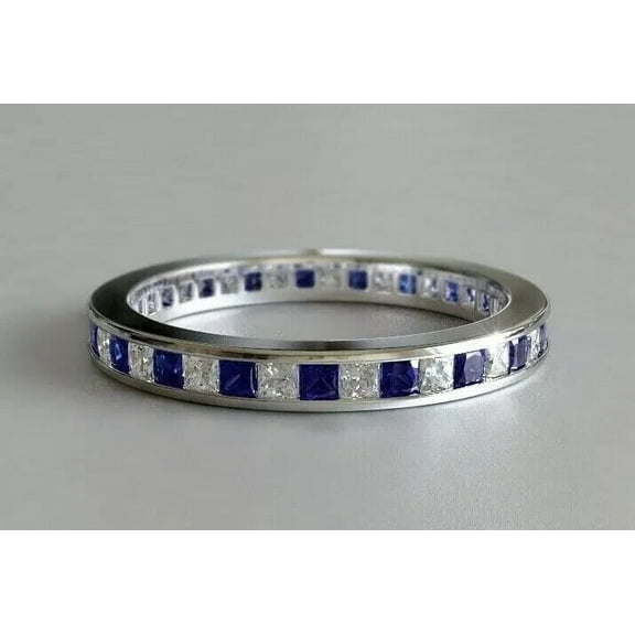 2.5Ct Princess Cut Lab Created Sapphire/Diamond Ring in 14K White Gold Plated