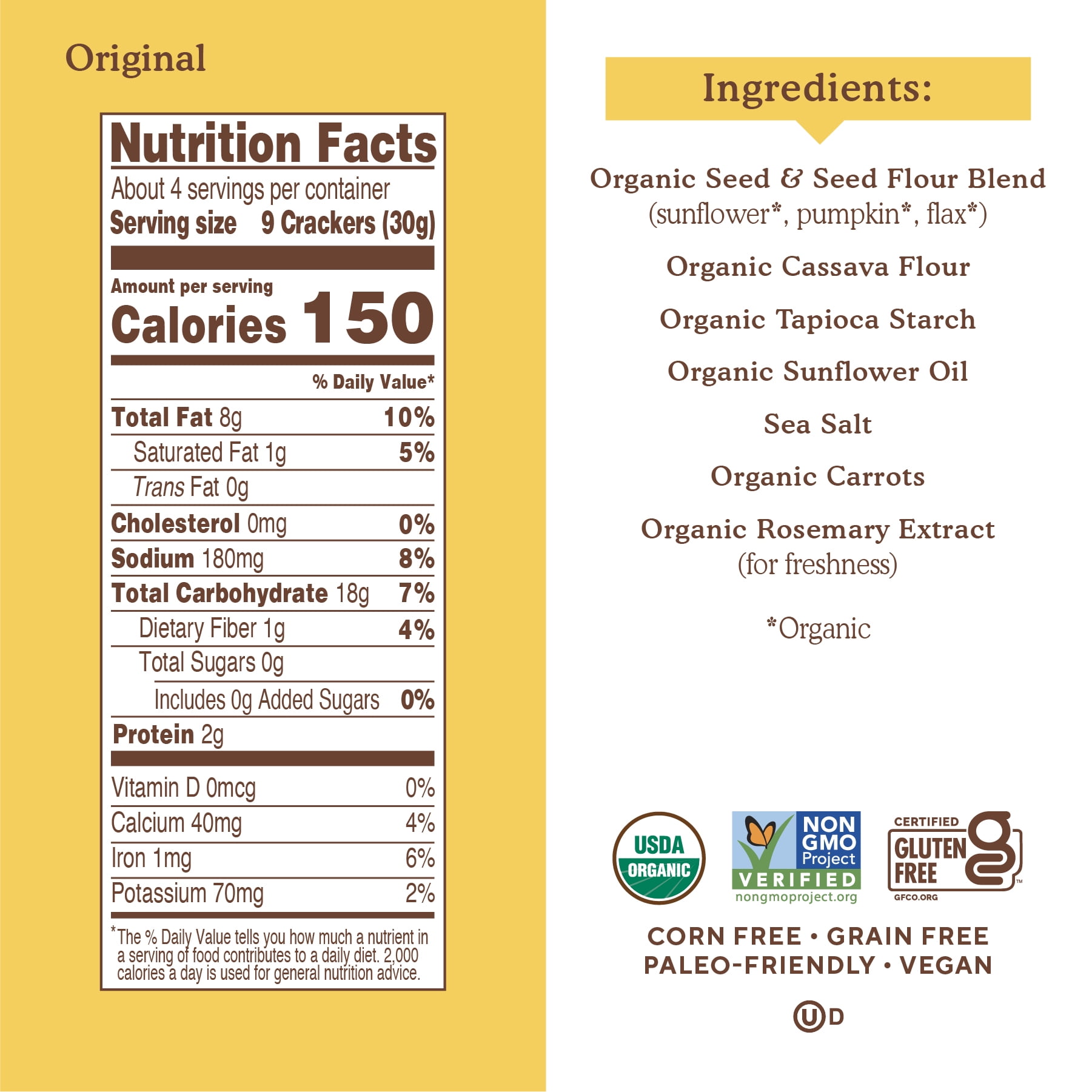 (6 pack) (6 pack) Simple Mills Organic Seed Flour Crackers, Original Sea Salt, Gluten-Free, 4.25 oz