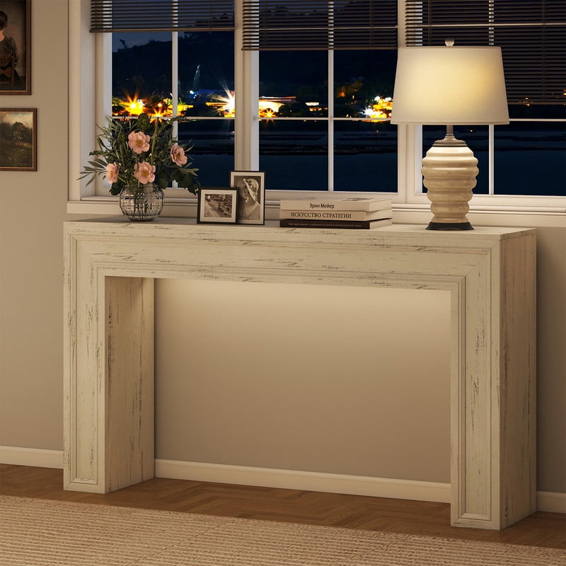 PLAMLE 55 Inch Console Table for Entryway, Narrow Sofa Table Behind Couch with Storage Shelf, Farmhouse Wooden Hallway Table for Living Room, Foyer, Small Spaces
