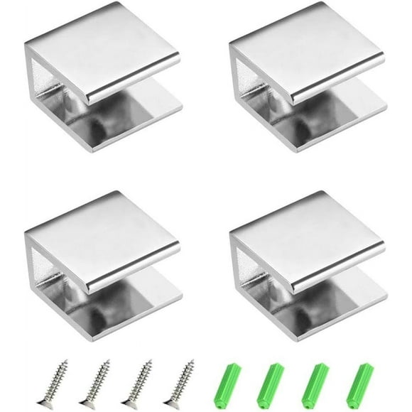 Rawiri - Abrazaderas de vidrio de 4 piezas, clips de vidrio de aleación de zinc rectangulares para soportes de vidrio de baño ajustables de 8 a 12 mm, para tocador, balcón