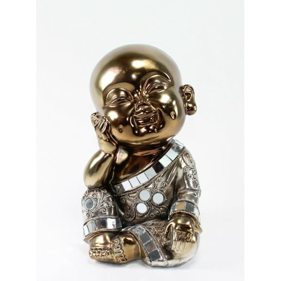 Feng Shui Smiling Little Buddha Electroplated Monk 7" Kasaya Statue Home Decor.