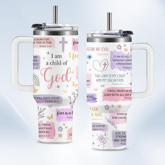 Christian Purple Child Of God Gifts for Women Tumbler with Handle 40oz Insulated Stainless Steel Christian God Travel Cups - Inspirational Christmas Religions Birthday Gifts for Girls Sisters Friends