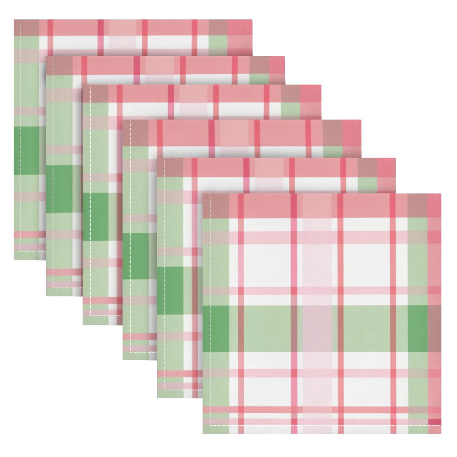 JSTEL Pink Checkered Grid Cloth Napkins Set of 6, 20x20 Inch Washable and Reusable Napkin for Decoupage Dinner Party Everyday Use