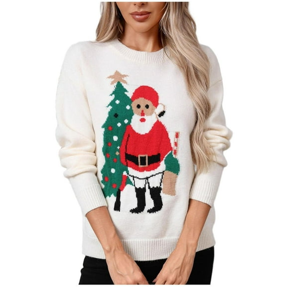Tnhcen Women's Christmas Print Sweater Holiday Knit Pullover Soft Acrylic Crewneck Top Festive Long Sleeve Casual Wear Winter Warm Comfort S-XL Seasonal Pattern Design