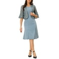 thumbnail image 1 of Conjuntos de vestido de 2 piezas Inspire Chic para mujeres, chaqueta corta de encaje de manga larga, vestidos midi sin mangas para fiestas, talla XS, gris azul, 1 of 6