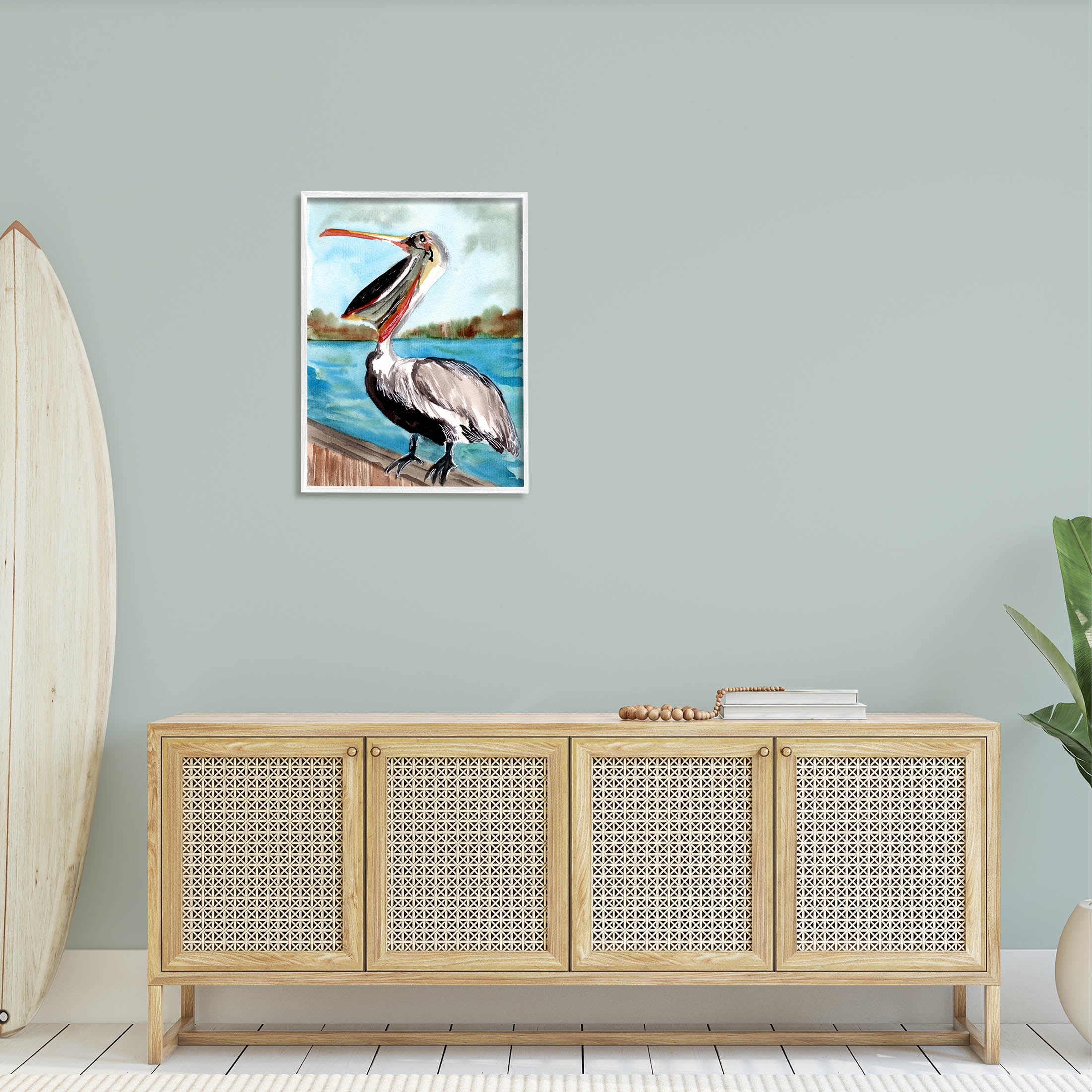 Nautical Pelican Bird Beak Animals & Insects Painting White Framed Art Print Wall Art