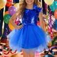 thumbnail image 5 of HXWCHs Robe de Demoiselle d'Honneur Fille Robe de Fête Sans Manches Couleur Unie avec Col Rond et Jupe Fluide pour Spectacles sur Scène Bleu 4-5 Ans, 5 of 5