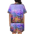 thumbnail image 3 of Kdxio Colorful Purple Cosmos Flower Print Pajamas Sets for Women Short-Sleeved Pjs with Lounge Shorts Two Piece Sleepwear S-4XL, 3 of 8