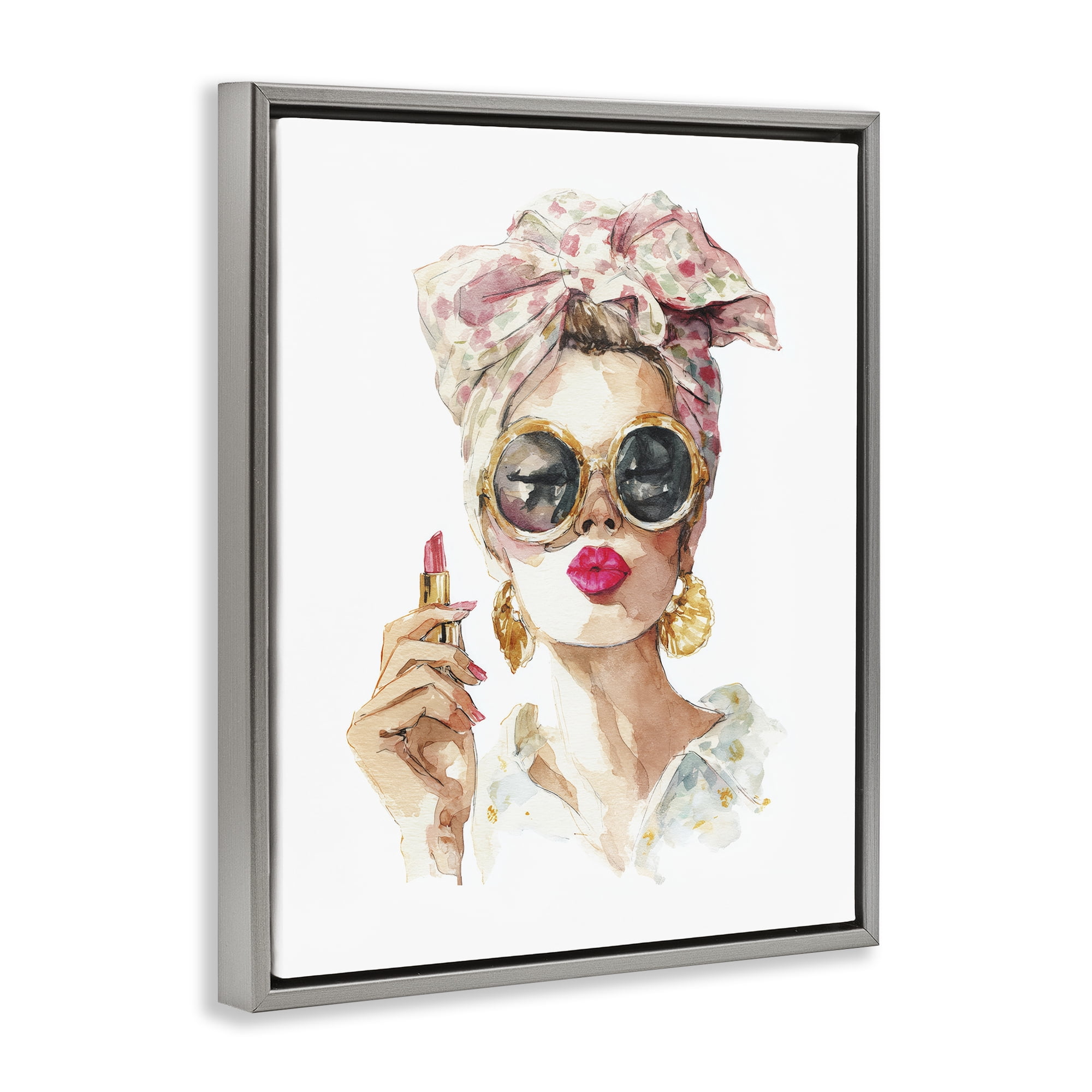 Stupell Industries Feminine Lipstick Spell Gray Framed Floater Canvas Wall Art, design by Svetlana Aleynikova