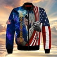 thumbnail image 2 of Chaqueta con estampado de Jesucristo para hombre, con bandera estadounidense de águila, estampada en 3D, de manga larga, informal, de gran tamaño, con cremallera, abrigo de calle, 2 of 4