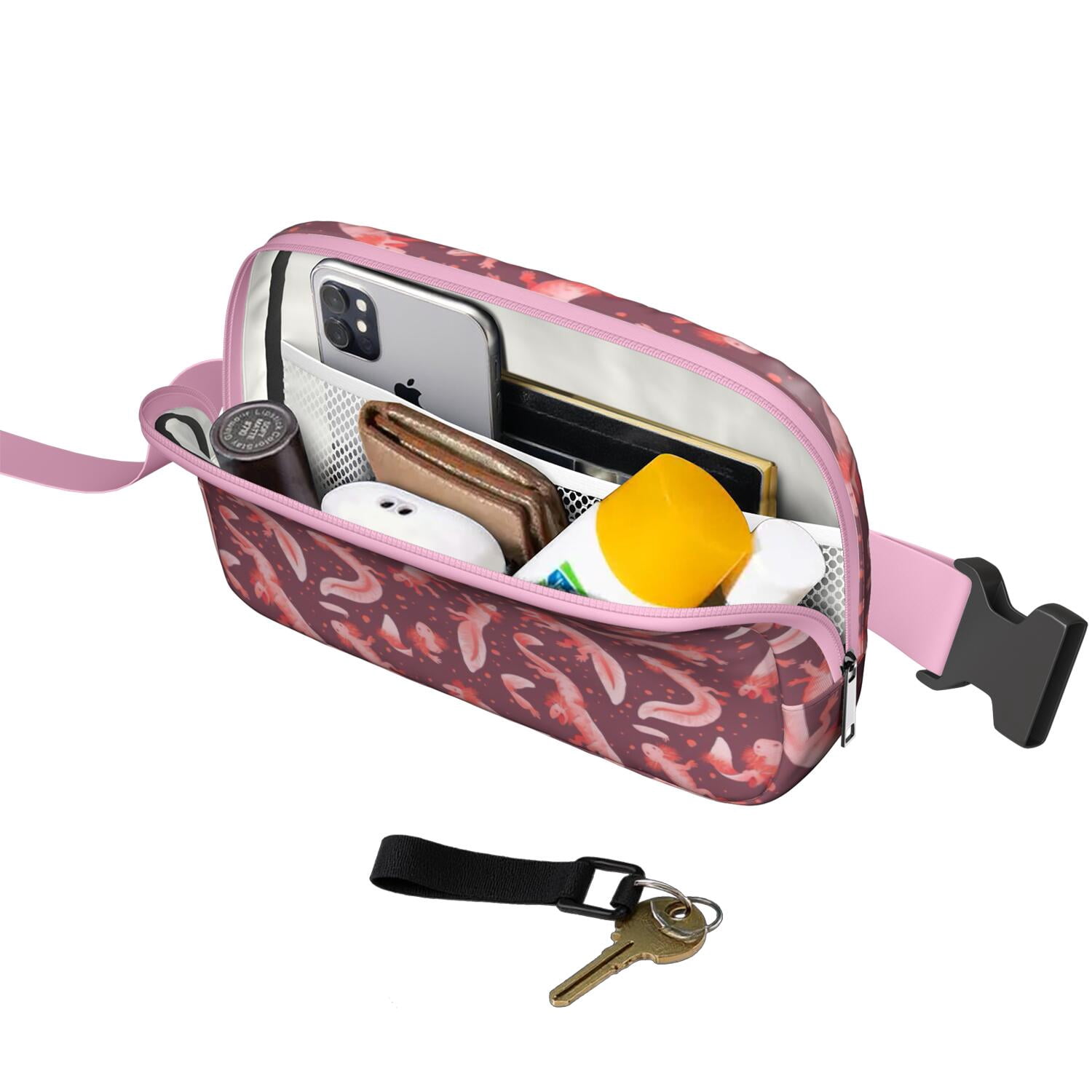 Adorable Axolotl Waist Bag – Cute & Colorful Mythical Creature Fanny Pack for Women with Kawaii Cartoon Print, Great Gift for Fantasy Fans