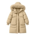 thumbnail image 2 of Spazoro Girls Puffer Coat with Multi‑Pockets, Long Sleeve Faux Fur Trim Hooded Regular Fit Solid Color Winter Warm Outerwear for Kids Green Size 14-15, 2 of 5