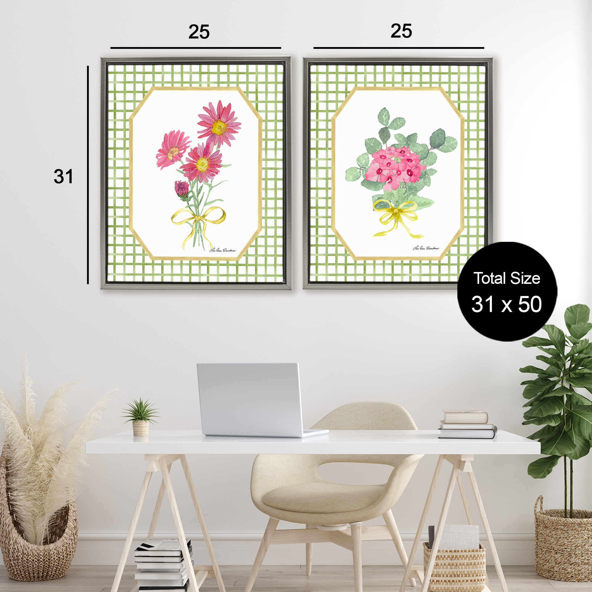 Cottage Botanical Story 2 Piece Gray Framed Floater Canvas Set, design by Lee Ann Sanders