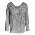 thumbnail image 4 of BUIgtTklOP Winter Savings Clearance Sweaters For Women Plus Size Women'S Casual Hollow Out Solid Color Line V-Neck Long Sleeve Sweater Tops Blouse Gray, 4 of 5