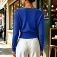 thumbnail image 6 of Bzdzmqm Womens V Neck Wrap Sweater Long Sleeve Ribbed Knit Slim Fit Pullover Top Fall Winter Office Work Wear, Blue 2XL, 6 of 9