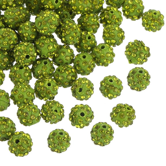 Uxcell 100Pack 8mm Rhinestone Clay Beads, Polymer Clay Crystal Bead Bulk for DIY Bracelet (Olive Green)