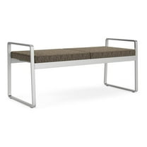 Lesro Gansett Steel and Fabric Waiting Room Guest 2-Seat Bench in Silver/Adler Peppercorn Brown
