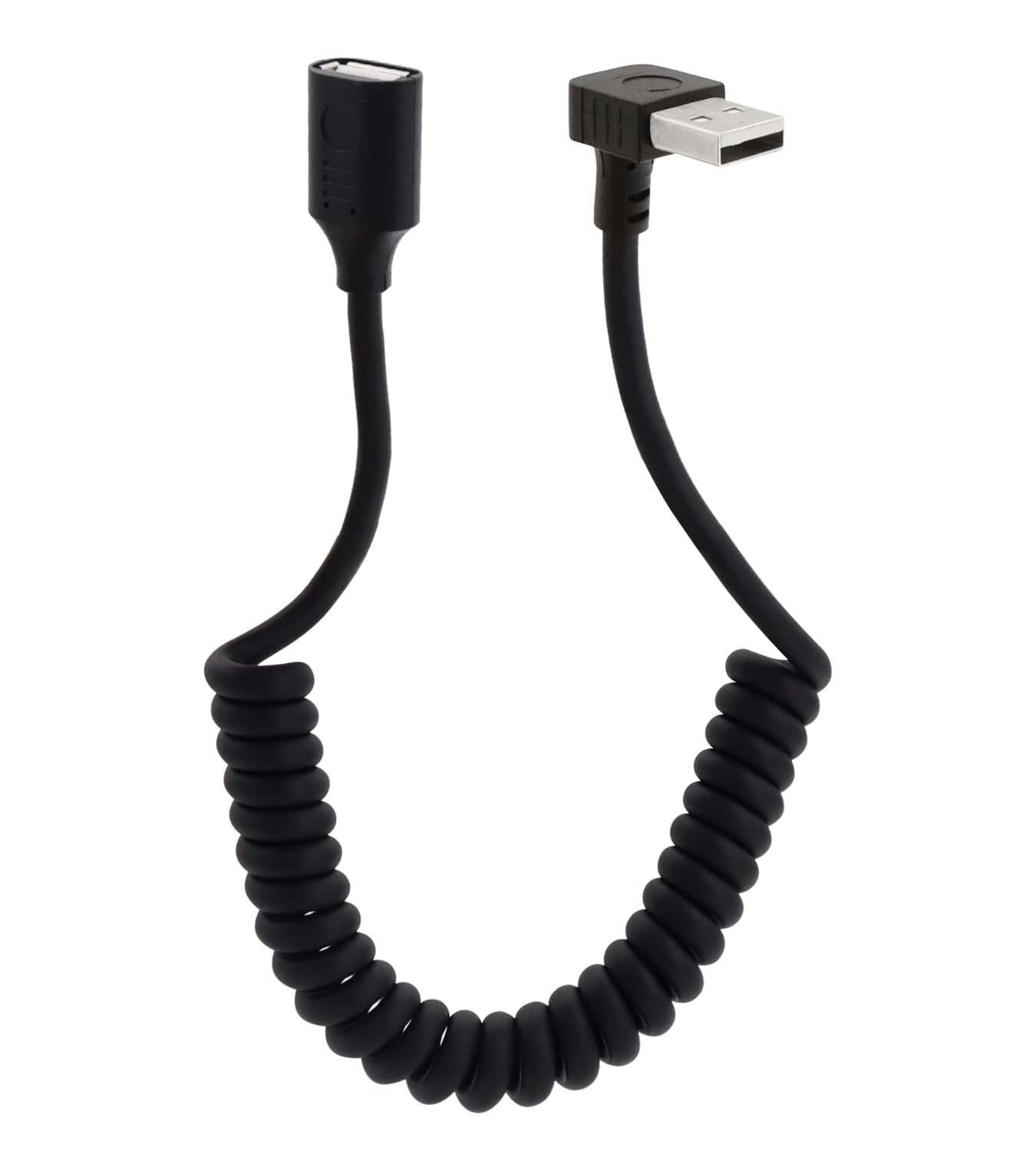 HRTGFD-90 Degree USB 2.0 Male to Female Coiled Cable USB Spring Cable USB 2.0 Extension Cable Retractable USB Data Transmission Cord for PC,Laptop, Cameras, Mouse,Other USB Computers(Up Angle)